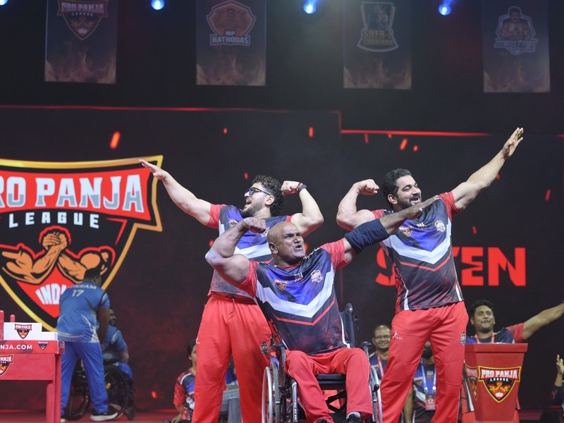 Srinivas BV of Rohtak Rowdies wins in specially-abled category against Mumbai Muscle in the Pro Panja League 2025 in Gwalior, Madhya Pradesh on Monday. 
