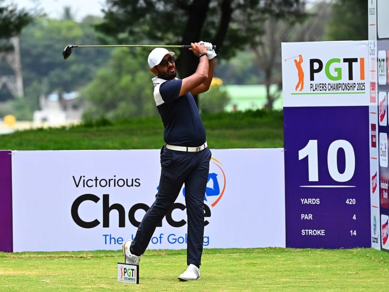 Yuvraj Sandhu shoots extraordinary 61, stretches lead to three shots in the PGTI Players Championship 2025 at the Clover Greens Golf Course & Resort near Hosun in Tamil Nadu on Thursday. Photo credit: PGTI