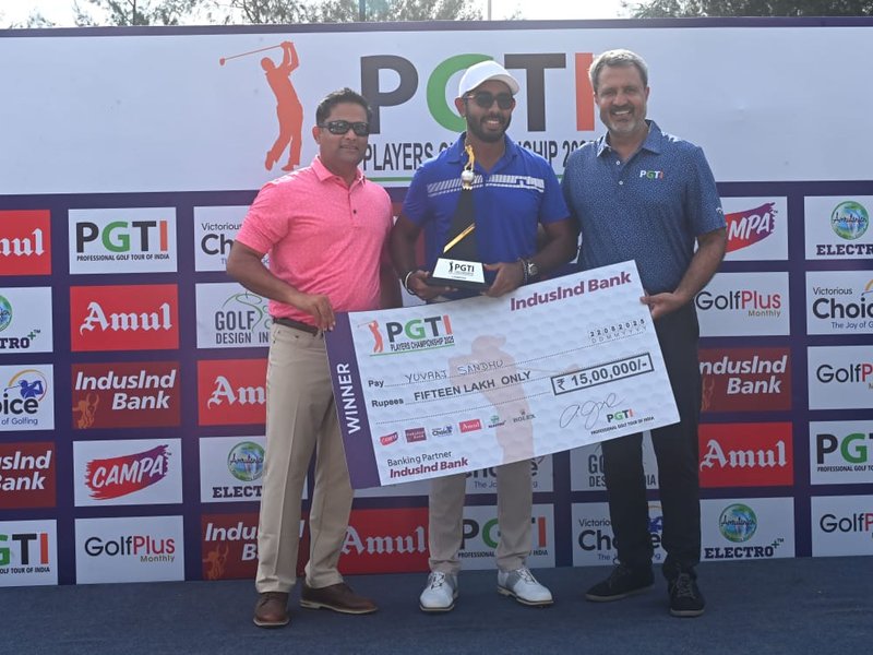 Yuvraj Sandhu prevails over Udayan Mane in marathon playoff for back-to-back wins in the PGTI Players Championship 2025 at the Clover Greens Golf Course and Resort near Hosur in Tamil Nadu on Friday.  Photo credit: 