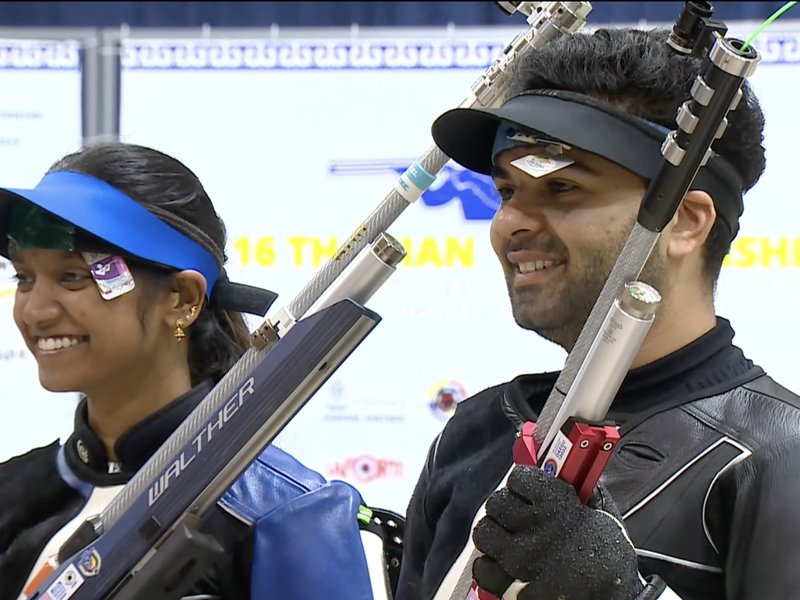 India win two mixed team gold medals in air rifle, extend lead at the top of the standings in the 16th Asian Shooting Championship Rifle/Pistol/Shotgun in Shymkent, Kazakhstan on Saturday. Photo credit: NRAI