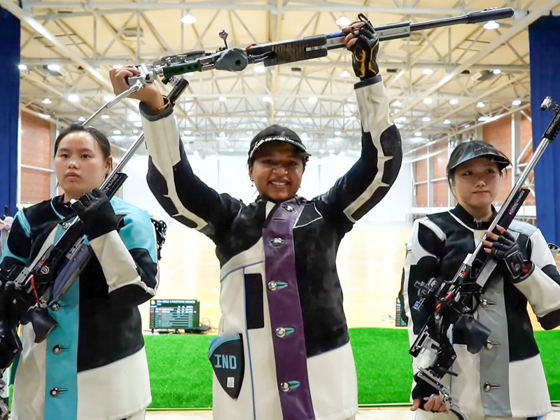 Sift Kaur wins individual and team gold in women's 50m rifle 3P event (Credit: Asian Shooting Confederation)
