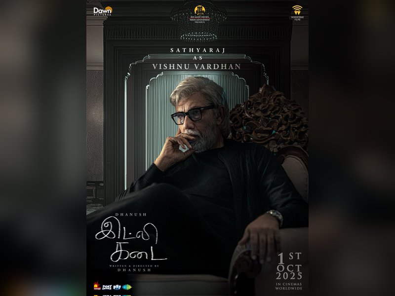 Sathyaraj plays Vishnu Vardhan in Dhanush’s ‘Idly Kadai’ (photo credit: Dhanush/X)