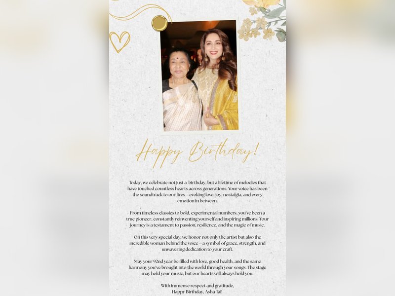 Madhuri Dixit wishes Asha Bhosale on her 92nd birthday: “Your voice has been the soundtrack to our lives”	