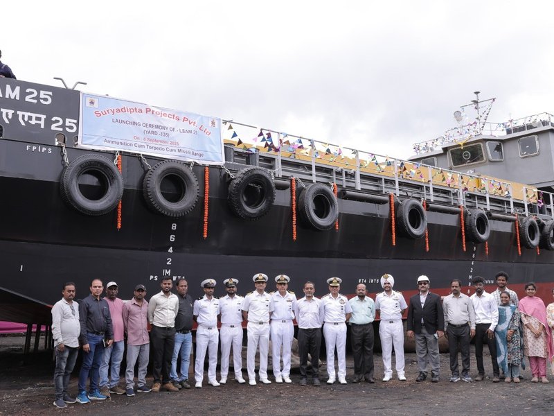 Rear Admiral Vishal Bishnoi leads launch ceremony of Navy’s new torpedo barge
