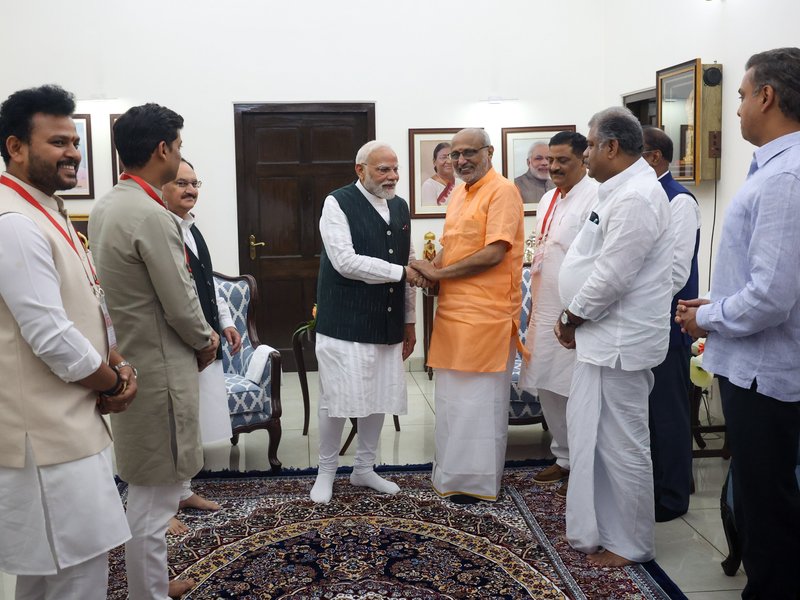 PM Modi meets CP Radhakrishnan after Vice Presidential victory 