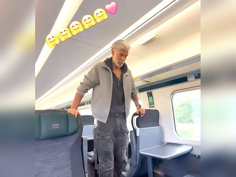 Milind Soman does push-ups on train, wife Ankita Konwar shares video