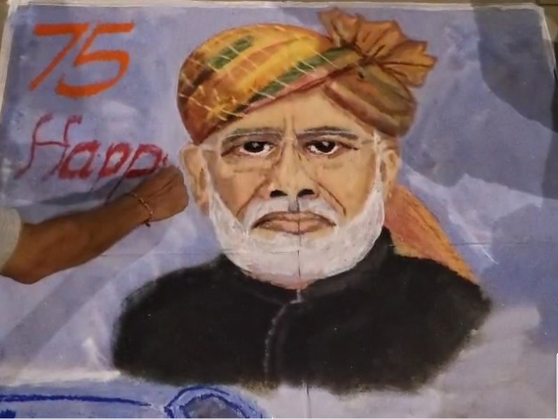 On PM Modi’s 75th birthday, Rajkot artists depict 75 schemes through Rangoli art