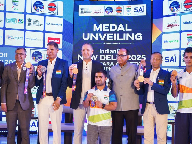 India unveils striking medals for World Para Athletics Championships New Delhi 2025 on Thursday. Photo credit: SAI Media