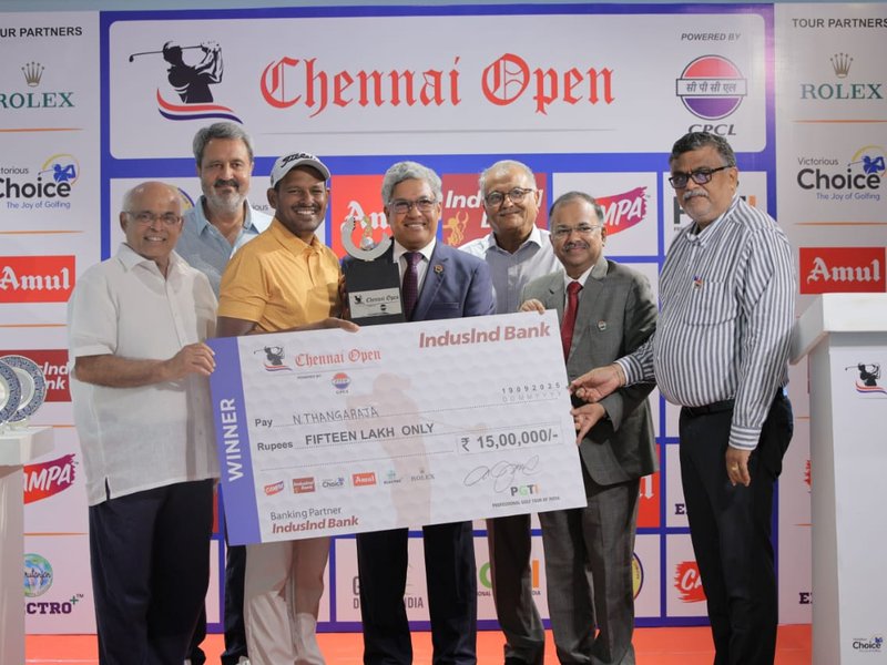 N. Thangaraja triumphs with a hard-fought 73 on final day of the Chennai Open 2025 at the Cosmo TNGF Golf Course in Chennai, on Friday. Photo credit: PGTI