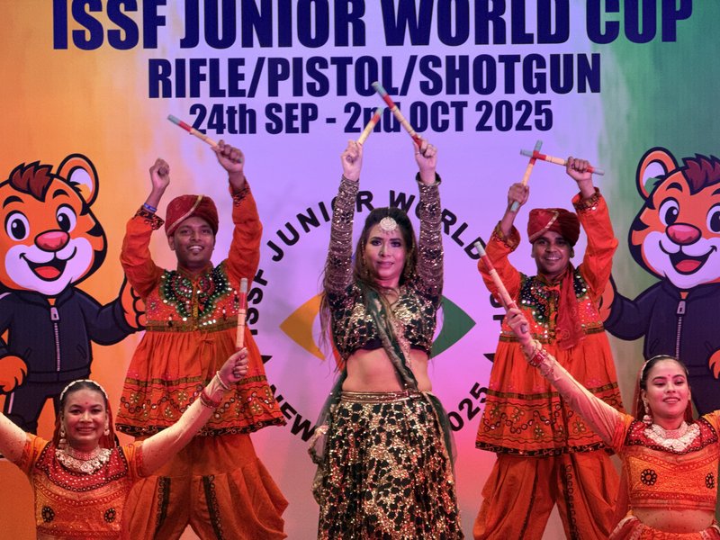 Cultural soiree energises formal opening of ISSF Junior World Cup 2025 in New Delhi on Thursday. Photo credit: NRAI