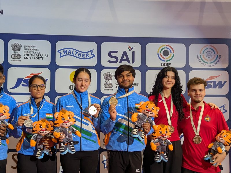India shines in air pistol mixed team as Italy dominates the skeet events on Day 3 of ISSF Junior World Cup Rifle/Pistol/Shotgun at the Dr. Karni Singh Shooting Range near New Delhi on Saturday. Photo credit: NRAI