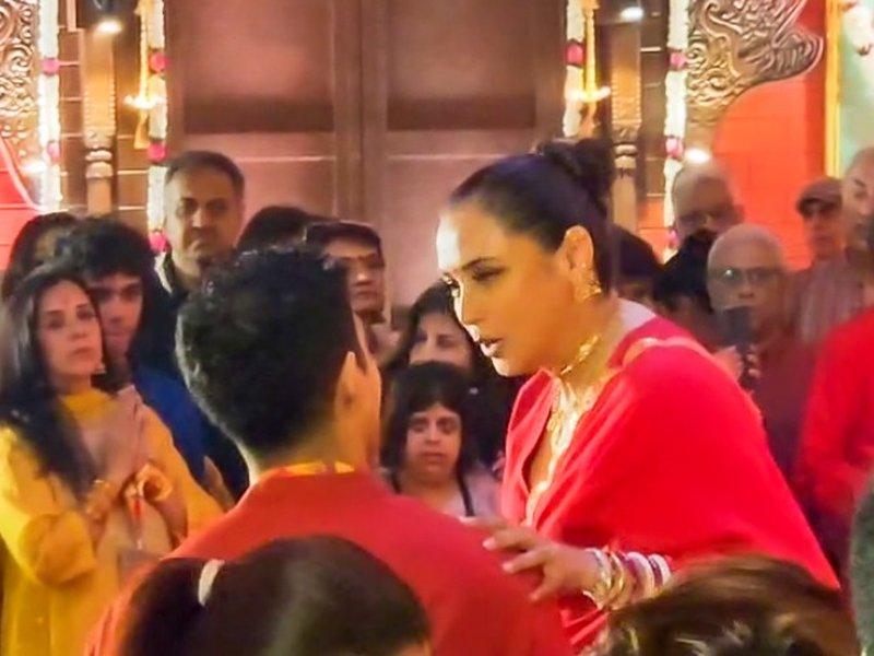 Rani Mukerji and Ayan Mukerji share a heartwarming moment at Durga Puja celebrations	