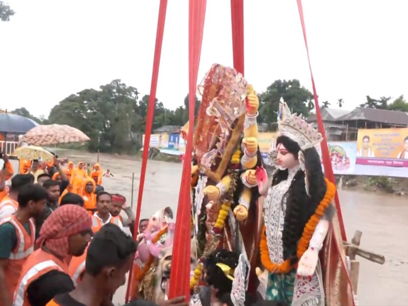 With heavy hearts, devotees bid farewell to Goddess Durga across Northeast