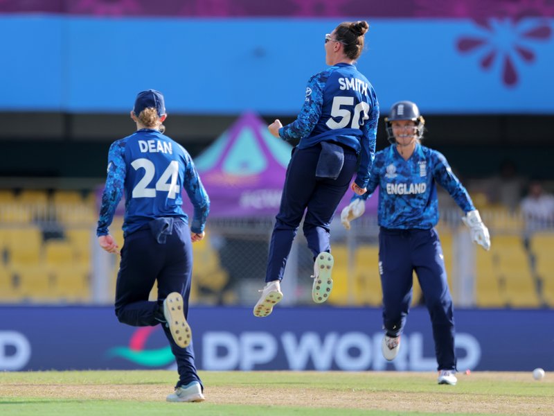 Linsey Smith shines as England reduce South Africa to second-lowest total of 69 in their opening match of the ICC  Women's ODI World Cup 2025 in Guwahati on Friday. Photo credit: ICC/X