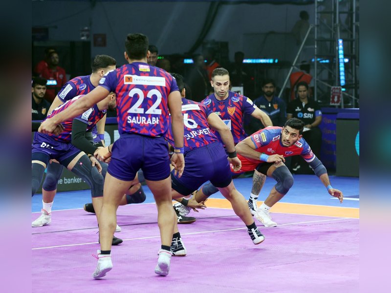 Ashu Malik continues fine form as Dabang Delhi reclaim top spot with win over UP Yoddhas in Season 12 of Pro Kabaddi League (PKL) in Chennai on Friday. Photo credit: PKL