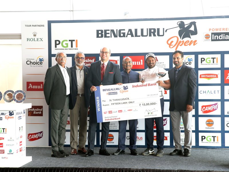 N. Thangaraja continues hot streak with third victory of the season in the Bengaluru Open 2025 played at the Karnataka Golf Association (KGA) course in Bengaluru on Friday. Photo credit: PGTI