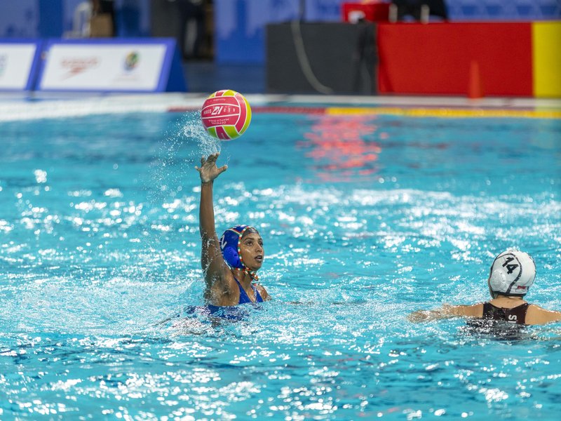 Singapore hand India a 27-7 defeat in water polo classification matches in the 11th Asian Aquatics Championships at the Veer Savarkar Sports Complex in Ahmedabad, Gujarat, on Friday. Photo credit: SFI