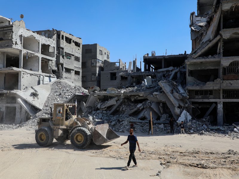 Gaza : Destroyed buildings in Gaza City on Sunday, October 19, 2025, following a new wave of Israel Defense Forces (IDF) strikes on Hamas targets in the southern Gaza Strip after a reported ceasefire violation. (Photo: Xinhua via IANS)