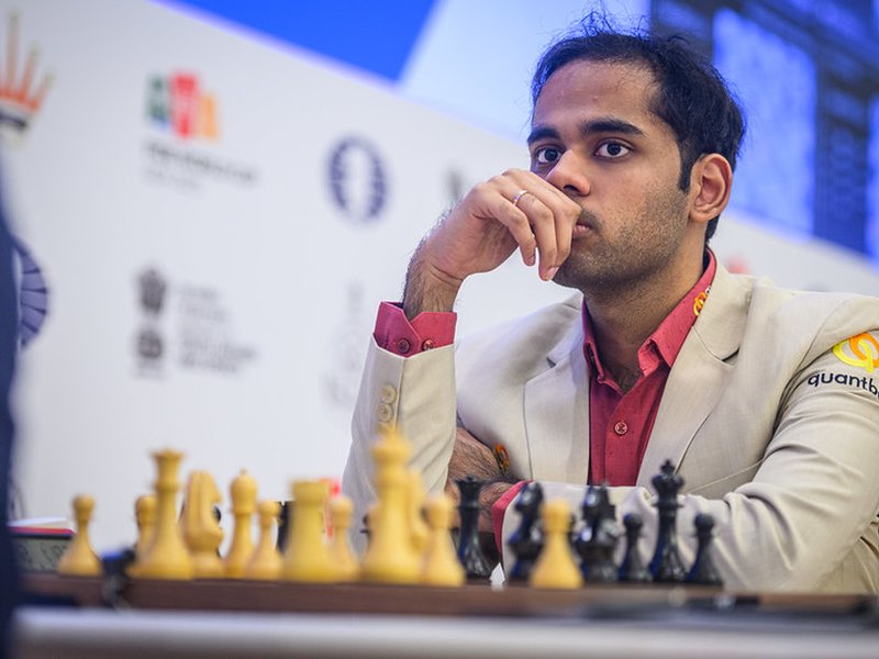 World junior champion V Pranav, GM Arjun Erigaisi win with black; Vidit survives Oro scare in the first game of the second round of FIDE World Cup 2025 Panaji, Goa, on Tuesday. Photo credit: Michal Walusza|FIDE