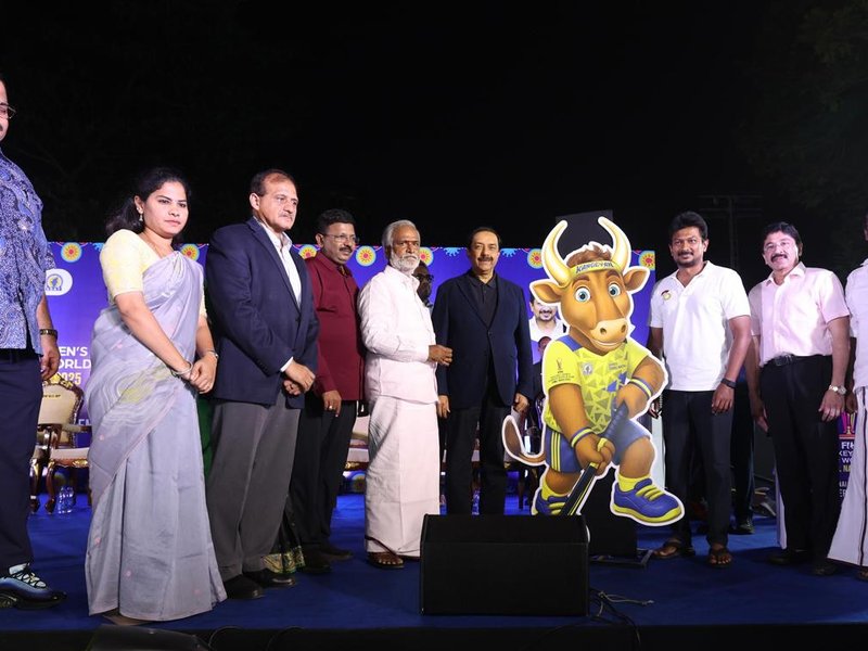 Tamil Nadu trophy tour and Official Mascot 'Kangeyan' launched for FIH Hockey Men’s Junior World Cup in Chennai on Monday. Photo credit: Hockey India