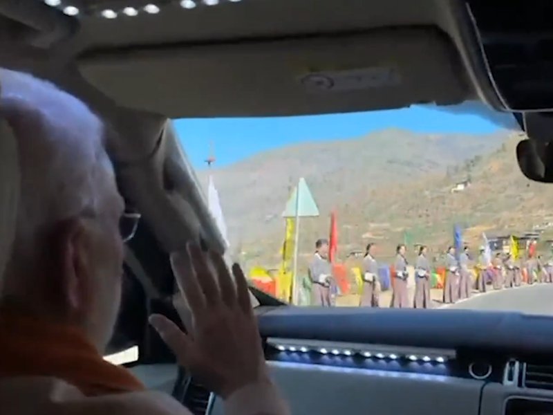 Bhutanese citizens line 45-km route with flags, cheers for PM Modi