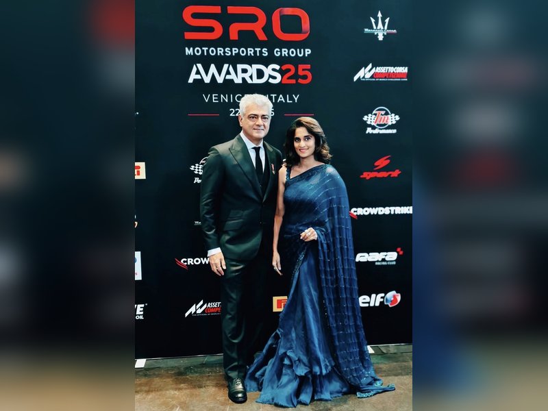 Ajith Kumar presented 'Gentleman Driver of the Year Award' in Venice; Shalini says honoured to stand beside him (Photo Credit: IANS/PR)