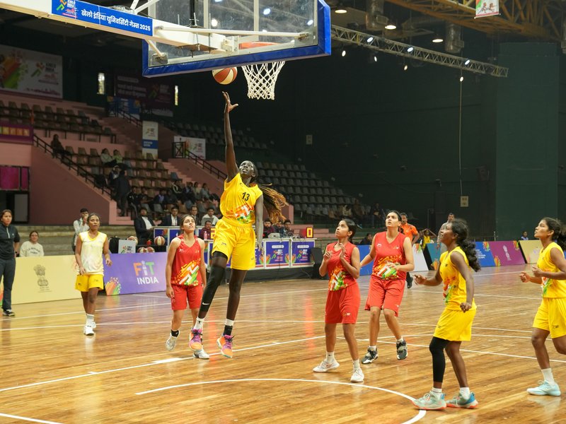 South Sudan’s Akot finds her footing with SRM University’s basketball team, helps them win silver medal in Khelo India University Games Rajasthan 2025. Photo credit: SAI media 