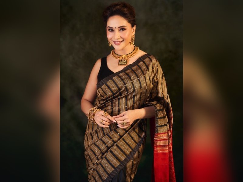Madhuri Dixit stuns in her Sonepuri silk saree, carries 'quiet grace on every fold'