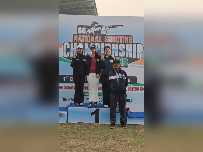 Raiza Dhillon sweeps women’s skeet titles on opening day of finals in 68th National Shooting Championship at Dr. Karni Singh Shooting Range in Tughlaqabad, near New Delhi. on Saturday. Photo credit: NRAI