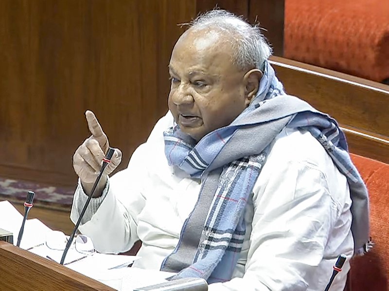 Former PM H. D. Deve Gowda speaks in the Rajya Sabha during the Winter Session of Parliament in New Delhi on Monday, December 15, 2025. (Photo: IANS/Video Grab/Sansad TV)