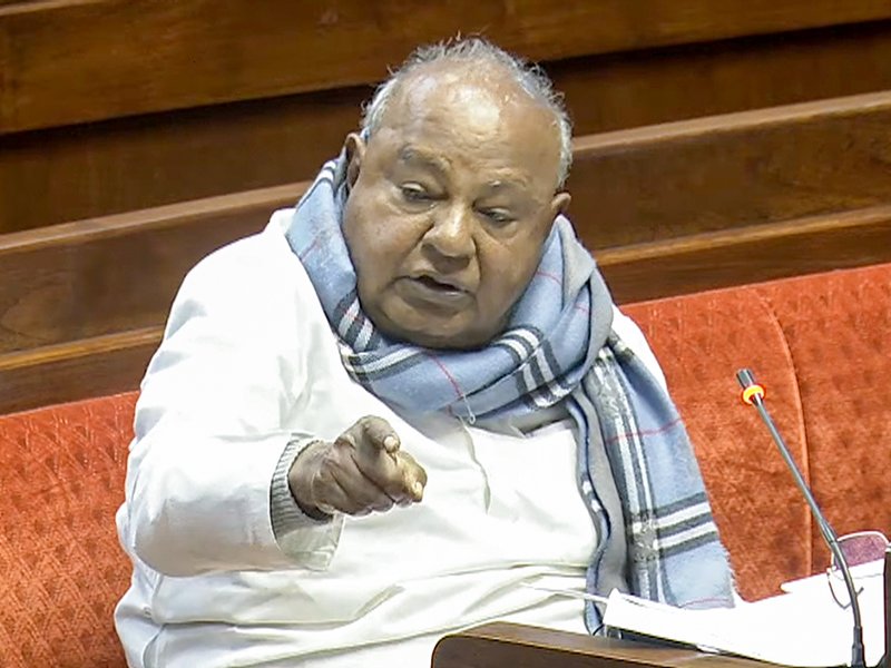 Former PM H. D. Deve Gowda speaks in the Rajya Sabha during the Winter Session of Parliament in New Delhi on Monday, December 15, 2025. (Photo: IANS/Video Grab/Sansad TV)