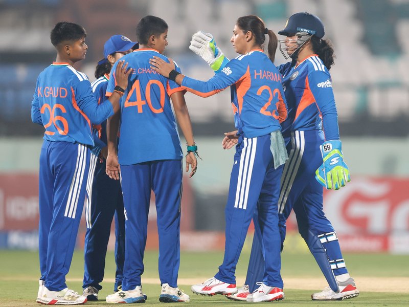 Bowlers help India Women restrict Sri Lanka to 121/6 in first T20I of the women's five-match bilateral T20I series at the Dr. Y.S. Rajasekhara Reddy ACA-VDCA Cricket Stadium in Visakhapatnam on Sunday. Photo credit: BCCI Women