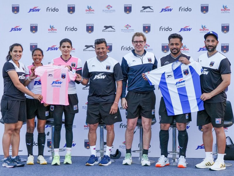 Soorma Hockey Club unveils new jersey as legends and future stars come together ahead of the Hockey India League (HIL) 2026, in Chennai on Wednesday. Photo credit: Soorma Hockey Club