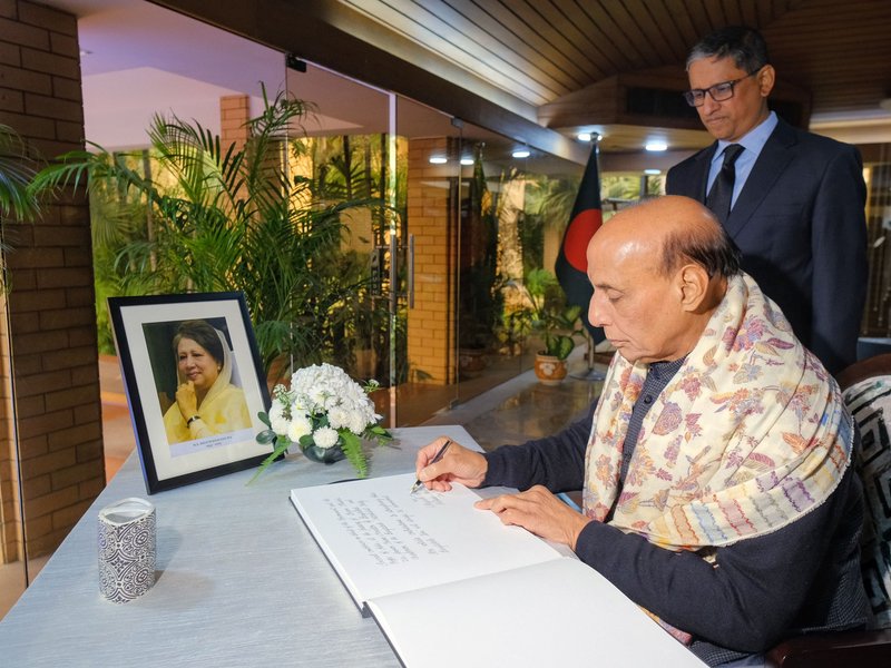 Rajnath Singh visits Bangladesh HC, offers condolences over Khaleda Zia's demise
