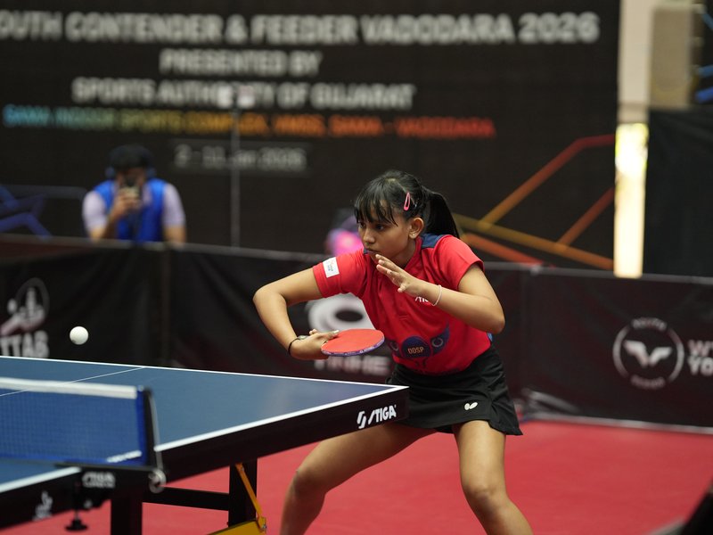 Favourites Divyanshi Bhowmik, Syndrela Das, Japan’s Miku Matsushima, and rising star Tanishka Kalbhairav begin U-17 campaign in style in the WTT Youth Contender 2026 at the SAMA Indoor Stadium here on Friday. Photo credit: TTFI