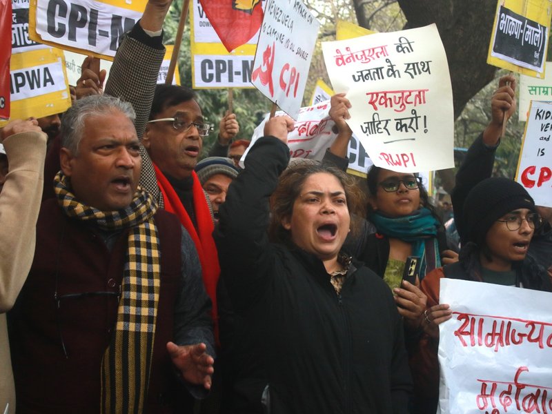 Left parties stage protest in Delhi against US action on Venezuela