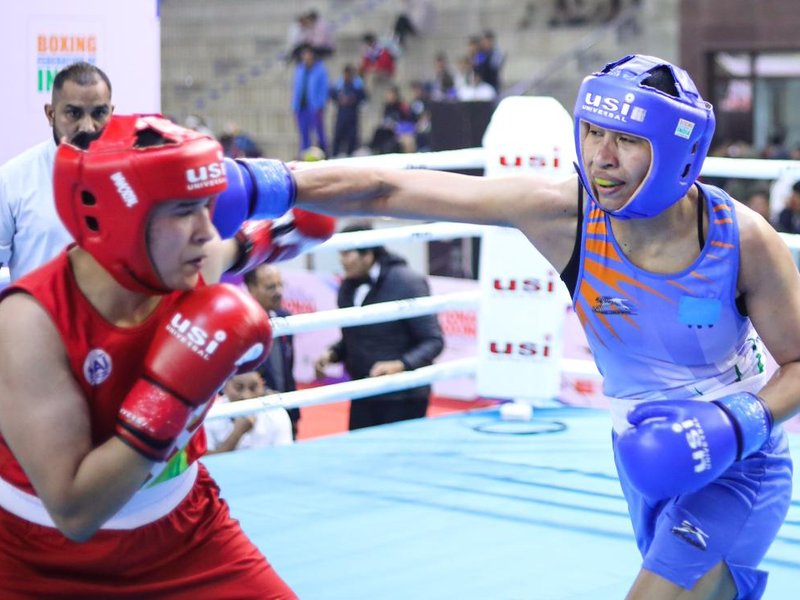 Nikhat Zareen, Minakshi, Lovlina Borgohain start campaign with easy wins in the Elite Men and Women National Boxing Championships at Gautam Buddha University, Greater Noida, on Monday. Photo credit: BFI