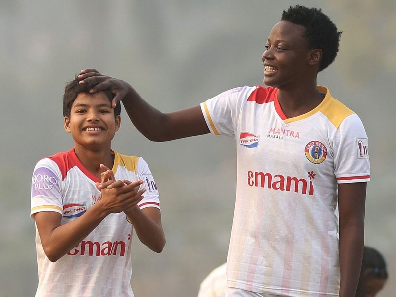 East Bengal FC make short work of Kickstart FC in the Indian Women's League (IWL) 2025-26 at the Kalyani Stadium in Kalyani on Tuesday. Photo credit: IWL
