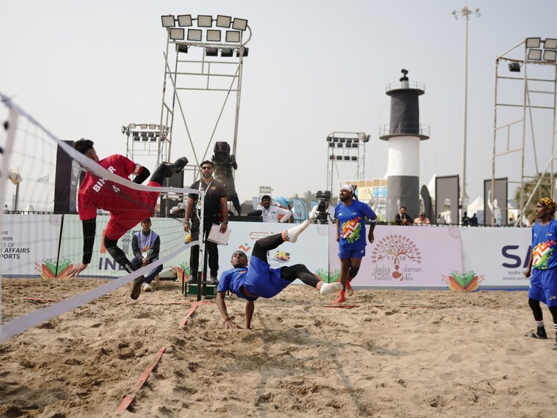 Haryana women, Delhi men clinch sepak-takraw gold medals in the Khelo India Beach Games (KIBG) 2026 in Diu on Thursday. Photo credit: SAI Media
