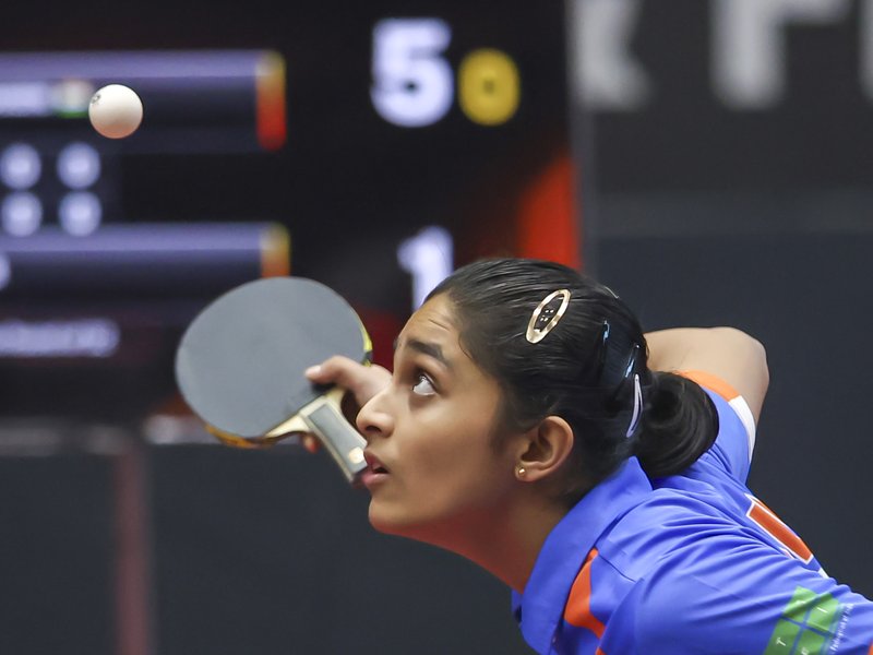 Hansini Mathan and Sanil Shetty upset seeded opponents to advance to the second round of the WTT Feeder Series 2026 at the SAMA Indoor Sports Complex in Vadodara on Friday. Photo credit: UTT