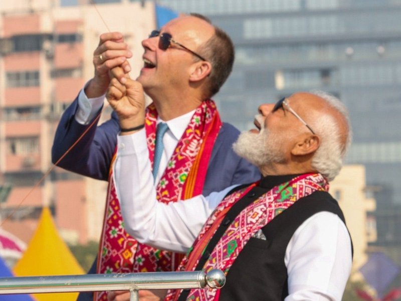 Gujarat Dy CM highlights India-Germany bond as PM Modi and Chancellor Merz join Ahmedabad kite festival (Photo: @sanghaviharsh/X)