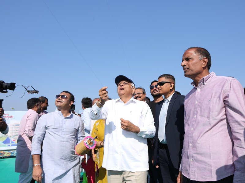 Gujarat: CM Bhupendra Patel, Dy CM Harsh Sanghavi join kite-flying festivities on Makar Sankranti 