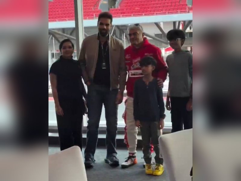 Sathyaraj's son Sibi Sathyaraj catches up with Ajith Kumar at Dubai Autodrome; video goes viral (Photo credit: Sibi Sathyaraj/X)
