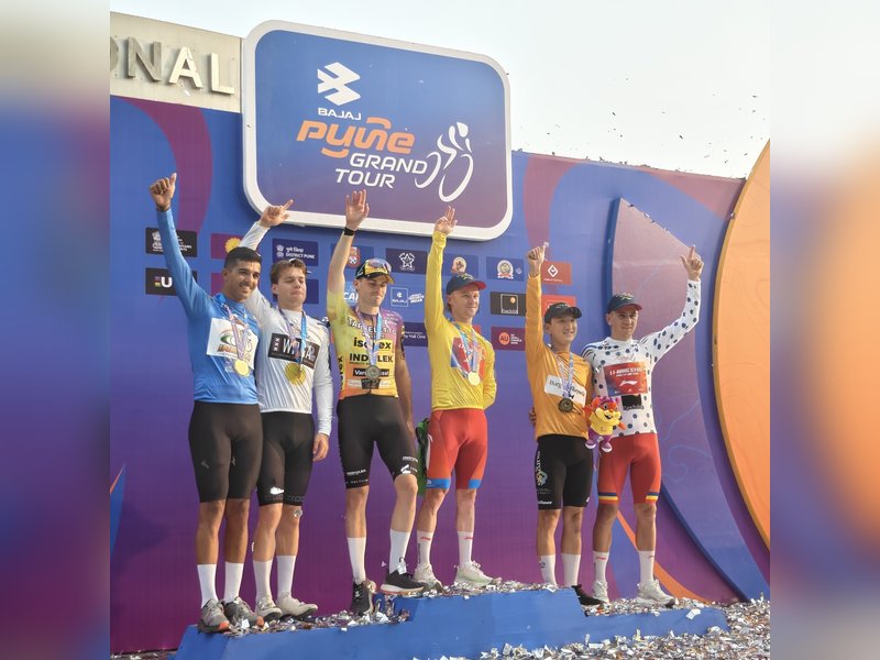 Luke Mudgway powers through Mulshi–Maval to claim Yellow Jersey after thrilling Stage 1; Harshveer Sekhon is best Indian at the end of first stage of Pune Grand Tour 2026 on Tuesday. Photo credit: CFI