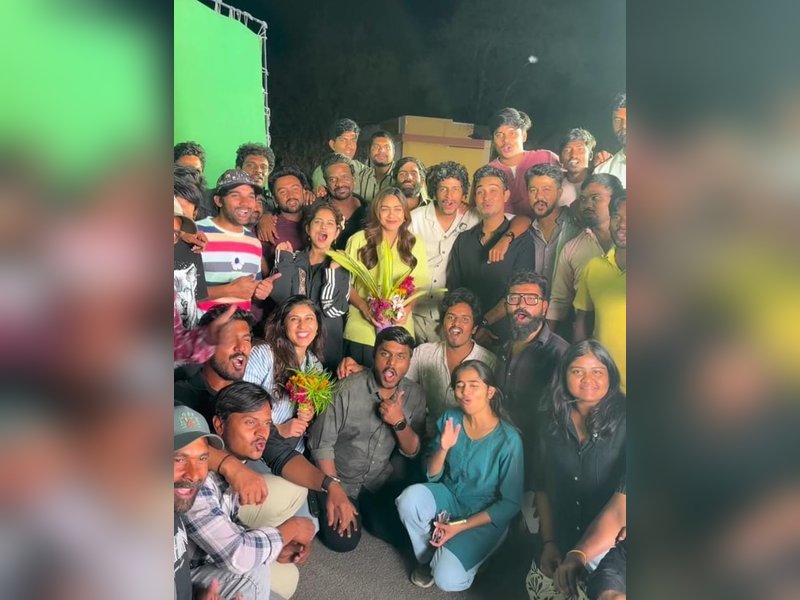Mrunal Thakur celebrates with the cast & crew as she wraps up the shoot for 'Dacoit' 
