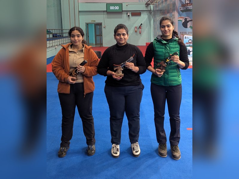 Shahu Mane, Sakshi Padekar set better national record scores in air rifle section in the National Selection Trials 1&2 (Group A) at the Dr. Karni Singh Shooting ranges in the National Capital Region on Friday. Photo credit: NRAI