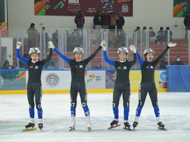 Ladakh win first gold in women’s short-track relay, skater Sachin Singh keeps Haryana on top of the Khelo India Winter Games (KIWG) 2026 at the Nawang Dorjay Stobdan (NDS) Stadium in Leh, Ladakh, on Saturday. Photo credit: KIWG 2026