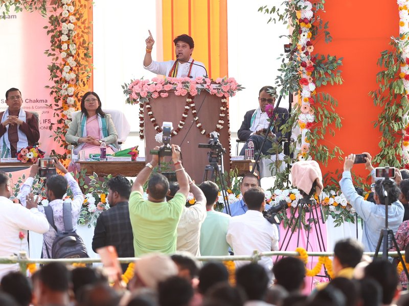 Tripura: Scindia lays foundation stone of Rs 80 crore agarwood processing cluster (Photo: @JM_Scindia/X)