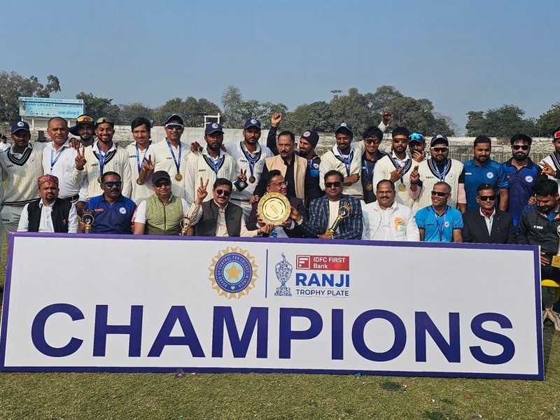 Proud of the character shown by players, says Bihar Cricket Association President Harsh Vardhan after their team's historic Ranji Trophy Plate Group triumph in Patna on Monday. Photo credit: BCCI Domestic