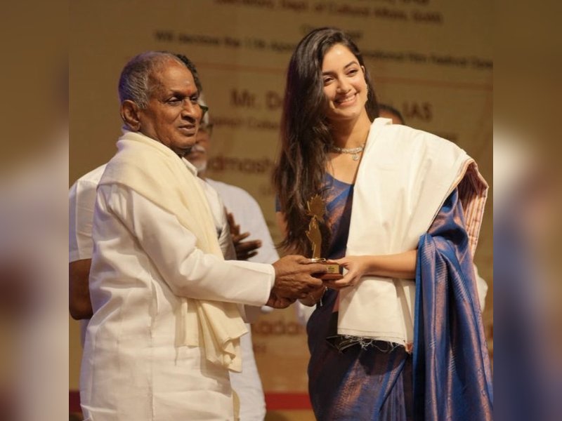 Bhagyashrii Borse tells Ilaiyaraaja: Truly an honour beyond words to be felicitated by you! (Photo credit: Bhagyashrii Borse/X)
